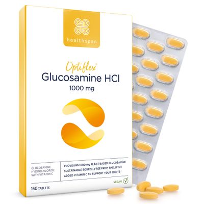 Healthspan Optiflex Glucosamine 1,000mg with Vitamin C | Joint Health | 40% More Glucosamine Per Gram | Sustainably Sourced | Vegan (160 Tablets)