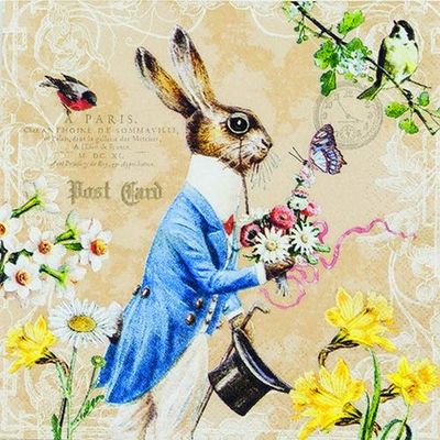 20 Napkins Rabbit in Kost?m | Merry | Easter | Table Decoration 33 x 33 cm
