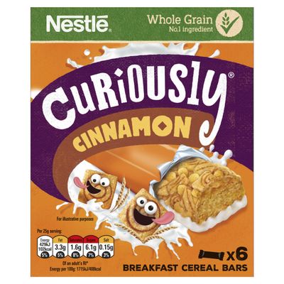 Nestl Curiously Cinnamon Breakfast Cereal Bars 6x25g (Pack of 8)