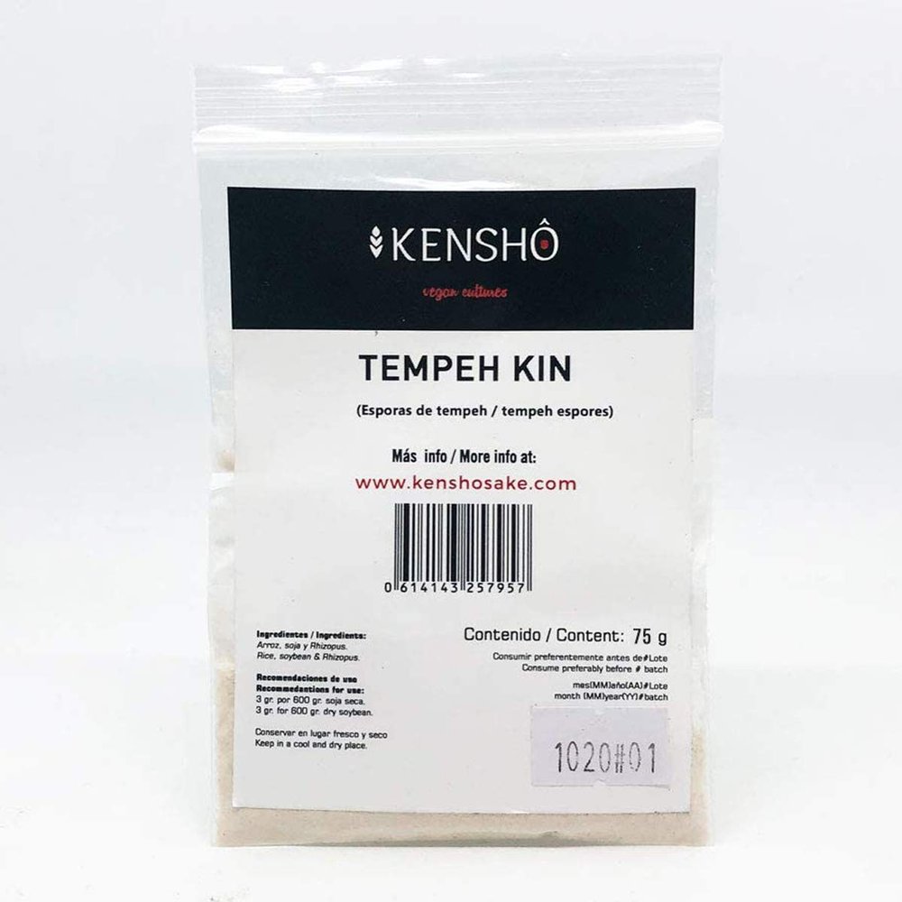 Kensho | Tempeh-Kin 75 gr. | Initiator for Tempeh | Cooking Tempeh | Fermented Soybean Seed | Superfood with More Fiber, Vitamins, Enzymes and Amino Acids Than Tofu | Asian Recipes