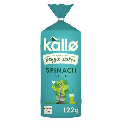 Kallo Spinach & Pesto Veggie Cakes, Lentil & Pea Puffed Crackers Made From Plants, Low Fat Healthy Snacks for Adults & Children, Vegan Friendly, Gluten Free, No Artificial Flavours