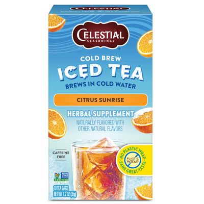 Cold Brew Iced Tea, Citrus Sunrise, Caffeine Free, 18 Tea Bags, 1.2 oz (35 g), Celestial Seasonings