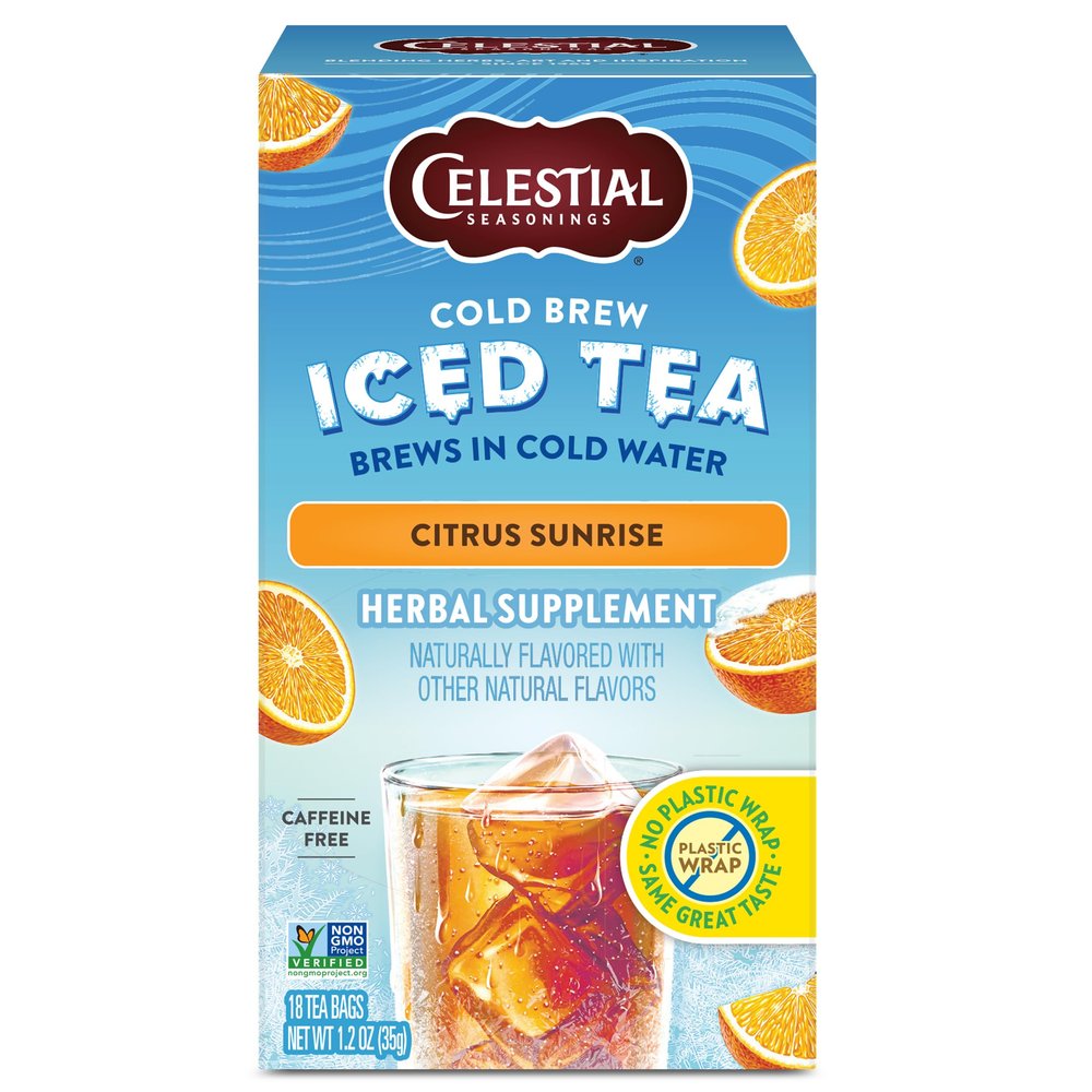 Cold Brew Iced Tea, Citrus Sunrise, Caffeine Free, 18 Tea Bags, 1.2 oz (35 g), Celestial Seasonings