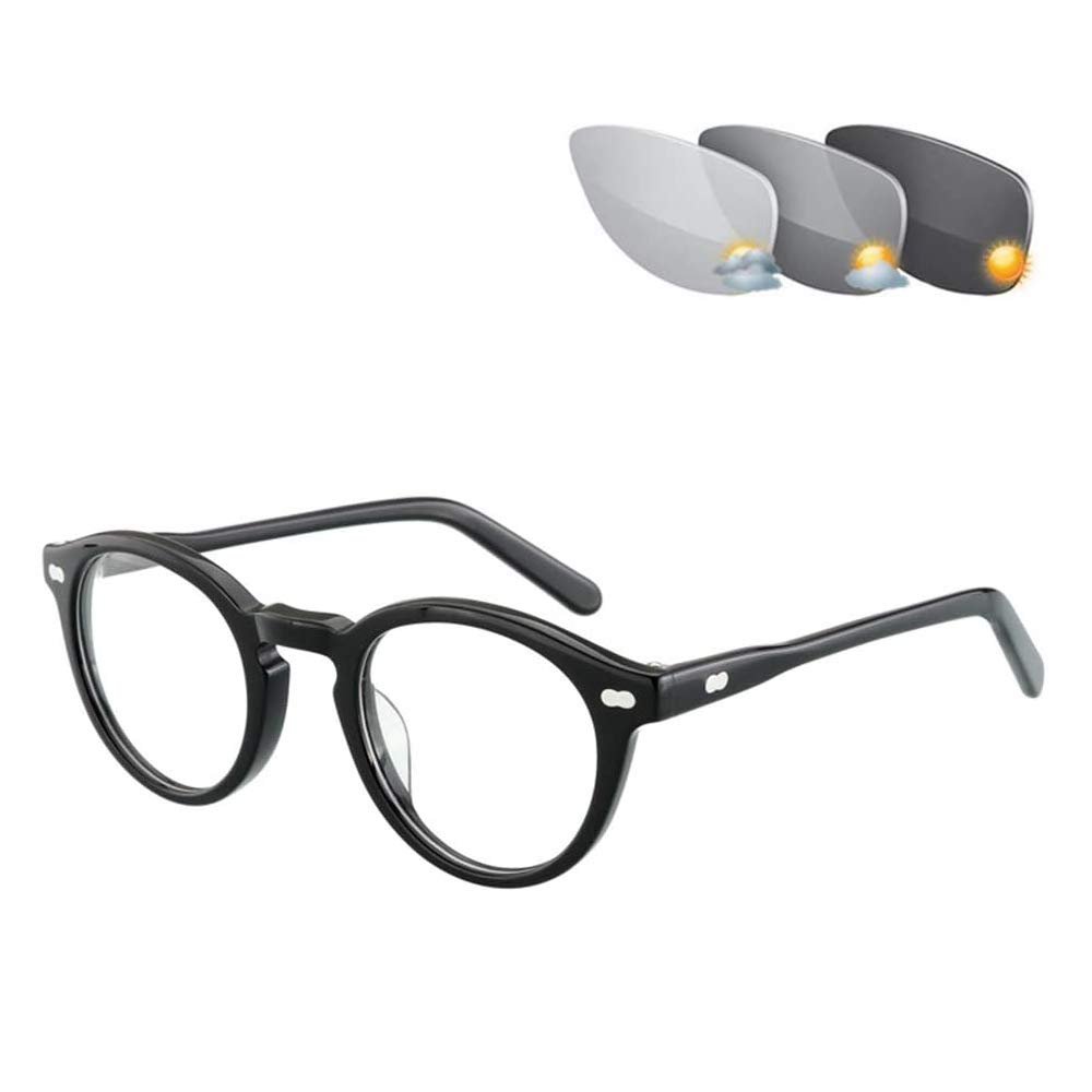 2021 Retro Transition Sunglasses, Photochromic Bifocal Reading Glasses UV400 Hyperopia Glasses Unisex,Black,+2.00