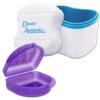 Dental Bath and Retainer Case ~ Storage Case and Container for Soaking Ortho Retainers, Sports Dental Appliances, Dentures & More (Blue Bath, Glitter Purple Case) view 1