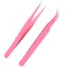 AIEX 2 x Russian Volume Tweezers, Stainless Steel Eyelash Extension Tweezers with Straight and Curved Tip (Pink) view 1