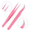 AIEX 2 x Russian Volume Tweezers, Stainless Steel Eyelash Extension Tweezers with Straight and Curved Tip (Pink) view 3