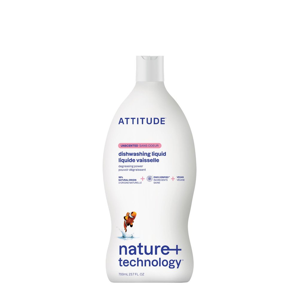 ATTITUDE Washing Up Liquid, EWG Verified, Plant-Based & Vegan Dish Soap, Naturally Derived, Unscented, 700 mL