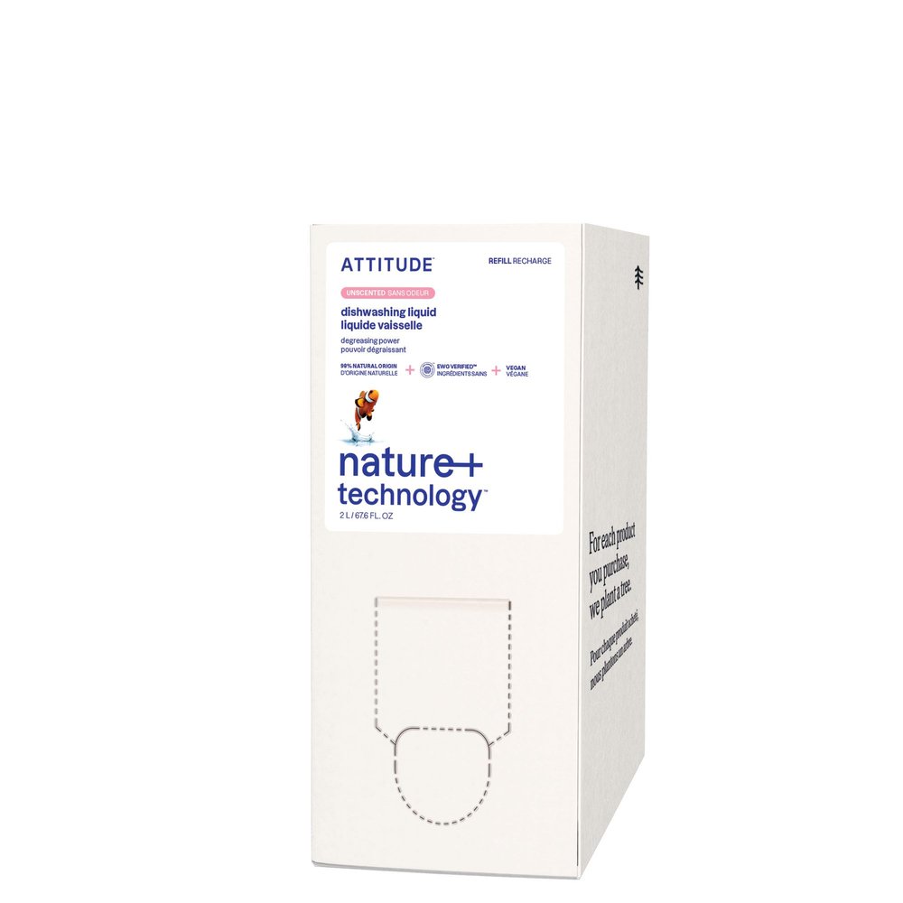 ATTITUDE Washing Up Liquid Refill, EWG Verified, Plant-Based & Vegan Dish Soap, Naturally Derived, Unscented, 2 Liters
