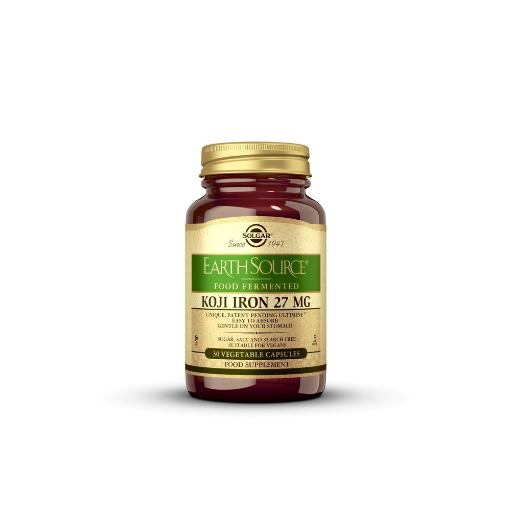 Solgar Earth Source Food Fermented Koji Iron 27 mg - Pack of 30 - Highly Absorbable - Supports a Plant-Based Lifestyle - Vegan and Gluten Free