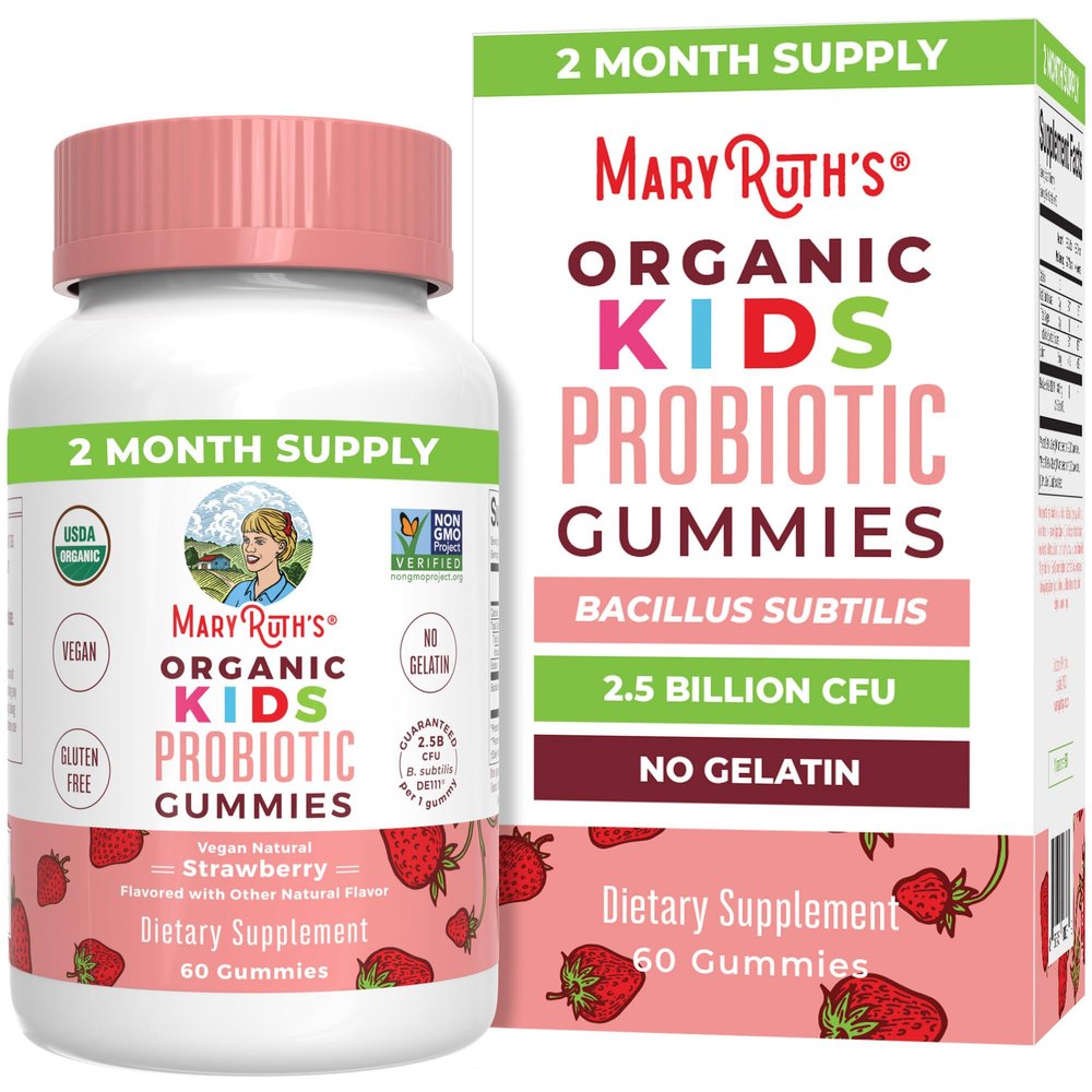 MaryRuth Organics, Kids Probio Gummies, Strawberry Flavor, for Kids, 60 Vegan Gummies, Vegetarian, Gluten-Free, Soy-Free, Non-GMO