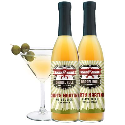 Barrel Roll Bar Essentials Dirty Martini Mix - Premium Olive Brine Cocktail Mixer - Olive Juice From Gourmet Olives - Made in the USA - 2 x 12.7 Ounces