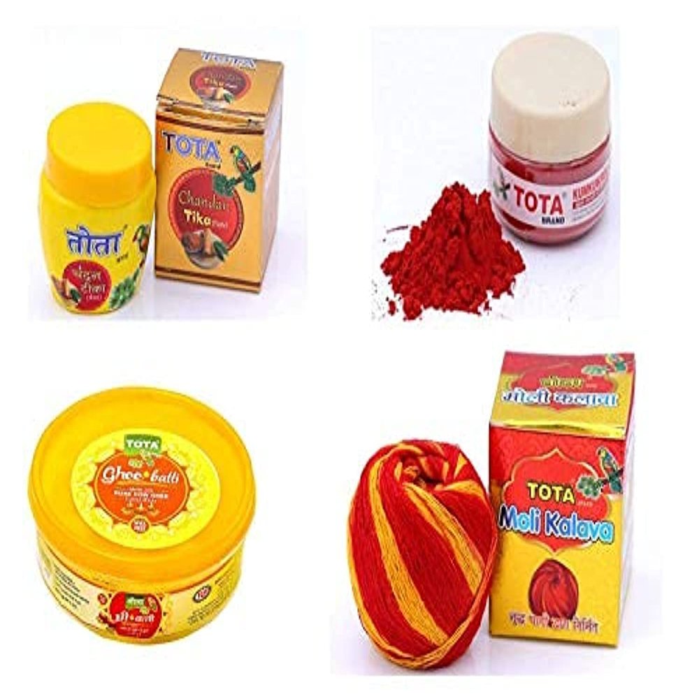 TOTA Pooja Set of Ghee Cotton Wicks | Roli Kumkum | Moli Kalawa - Indian Puja Items for Home - Pack of 3