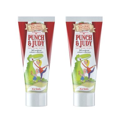 Punch & Judy Kids Natural Toothpaste, Strawberry Flavour, Natural Ingredients, Fluoride, 6+ Months, Sugar Free (2 x 50ml)