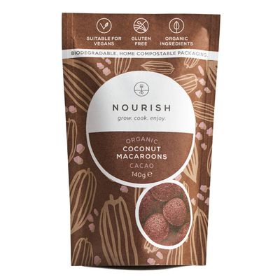 Nourish Organic Cacao Coconut Macaroons - Keto Snacks - Vegan, Gluten Free, Dairy Free Healthy Snacks made with Natural Ingredients - 140g (Pack of 4)