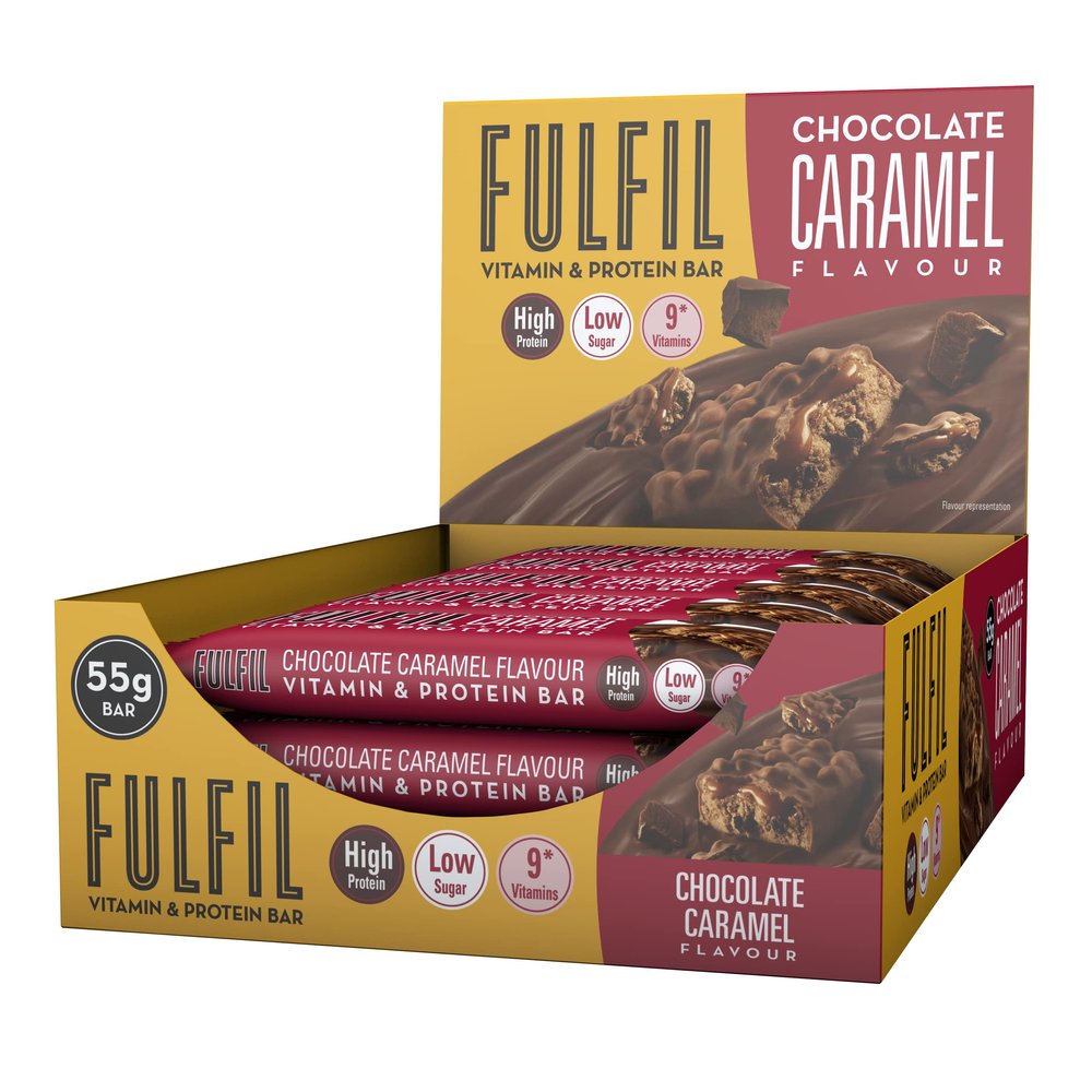 Fulfil Vitamin and Protein Bar (15 x 55 g Bars)  Chocolate Caramel Flavour  20 g High Protein, 9 Vitamins, Low Sugar