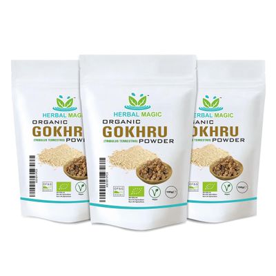Herbal Magic's Organic Terrestris Powder/Gokhru Powder - Revered Herb in Ayurveda - Free from Fillers Artificial Colour Flavour & Preservatives of&G UK Organic Certified