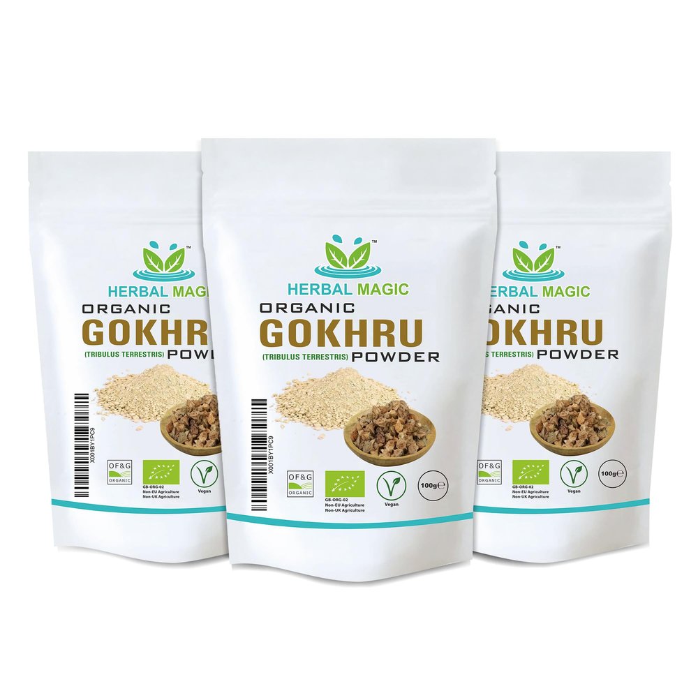 Herbal Magic's Organic Terrestris Powder/Gokhru Powder - Revered Herb in Ayurveda - Free from Fillers Artificial Colour Flavour & Preservatives of&G UK Organic Certified