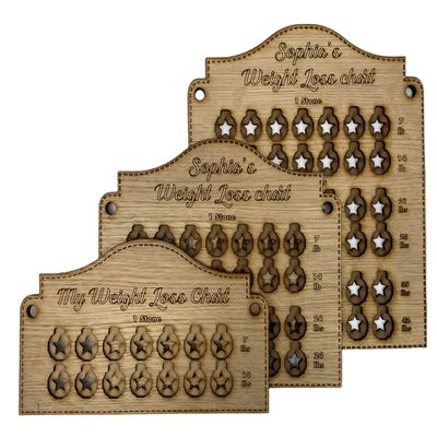 Print Maniacs Personalised Motivational Plan Year Engraved Incentive for lb Stone Wood Veneer Reward Chart Diet Weight Watcher Loss Journey Board (5 Stones (70 lbs))
