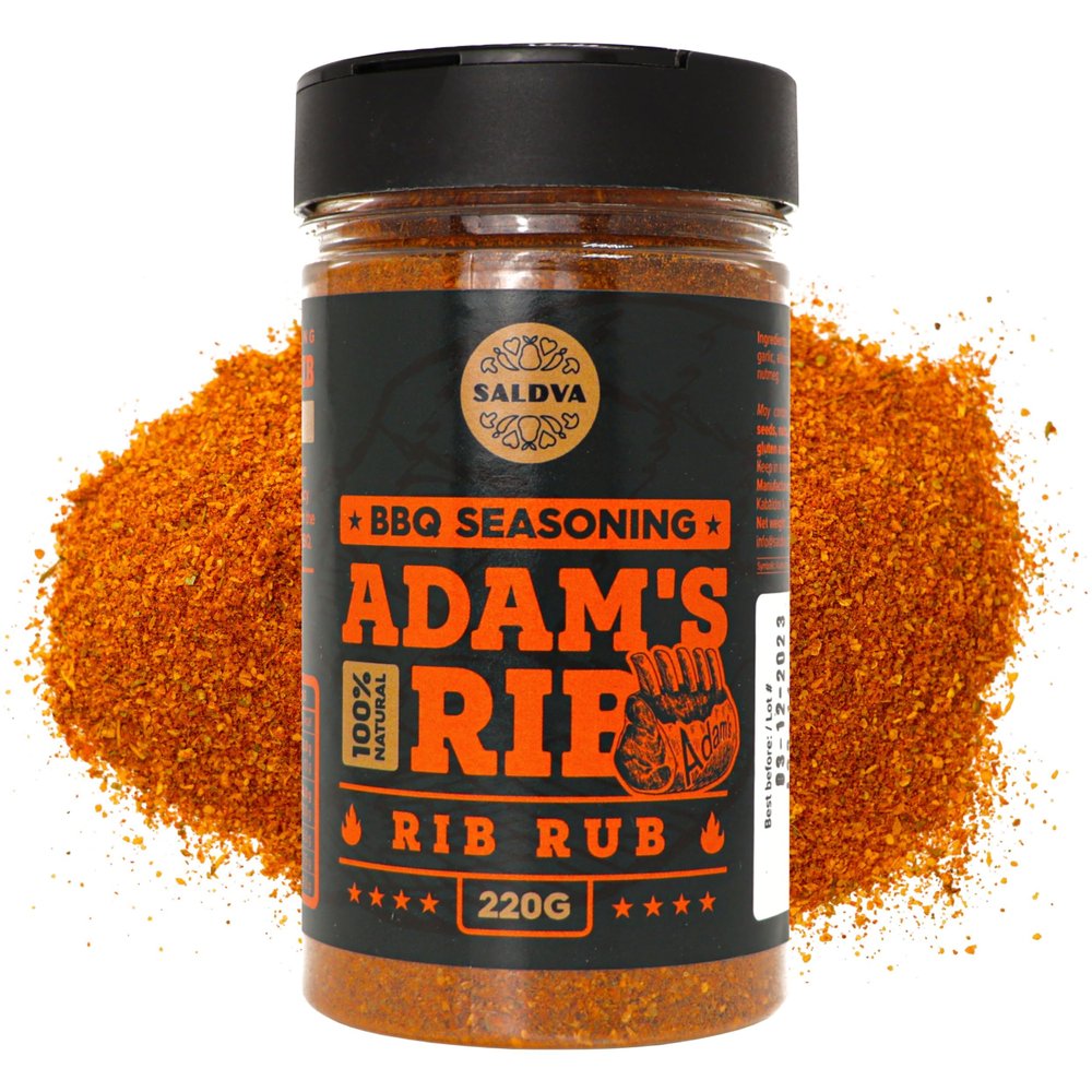 Adam's Ribs BBQ Rib Rub - 100% Natural and Unique BBQ Seasoning - Perfect Blend Of Spices For Juicy BBQ And Grill Ribs - Large Jar (220g)