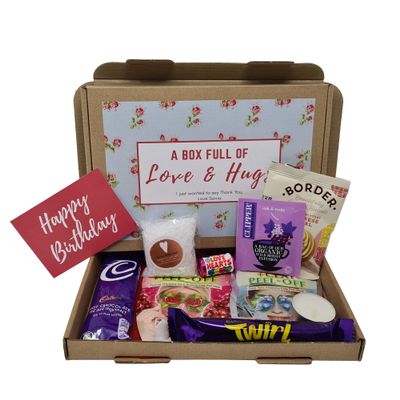 Personalised Pamper Treat Box Letterbox Gift Box Hug in a Box Drink Hamper - You got this, Anxiety Worry Take a break - Lockdown - Birthday, Thinking of You, Missing you (Floral - Happy Birthday)