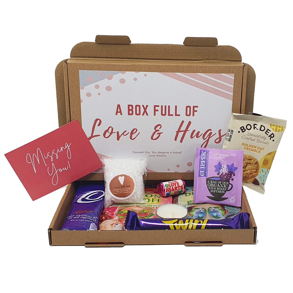 Personalised Pamper Treat Box Letterbox Gift Box Hug in a Box Drink Hamper - You got this, Anxiety Worry Take a break - Lockdown - Birthday, Thinking of You, Missing you (Polka Dots - Missing you)