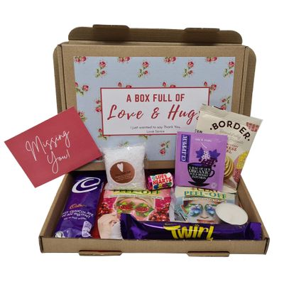 Personalised Pamper Treat Box Letterbox Gift Box Hug in a Box Drink Hamper - You got this, Anxiety Worry Take a break - Lockdown - Birthday, Thinking of You, Missing you (Floral - Missing you)