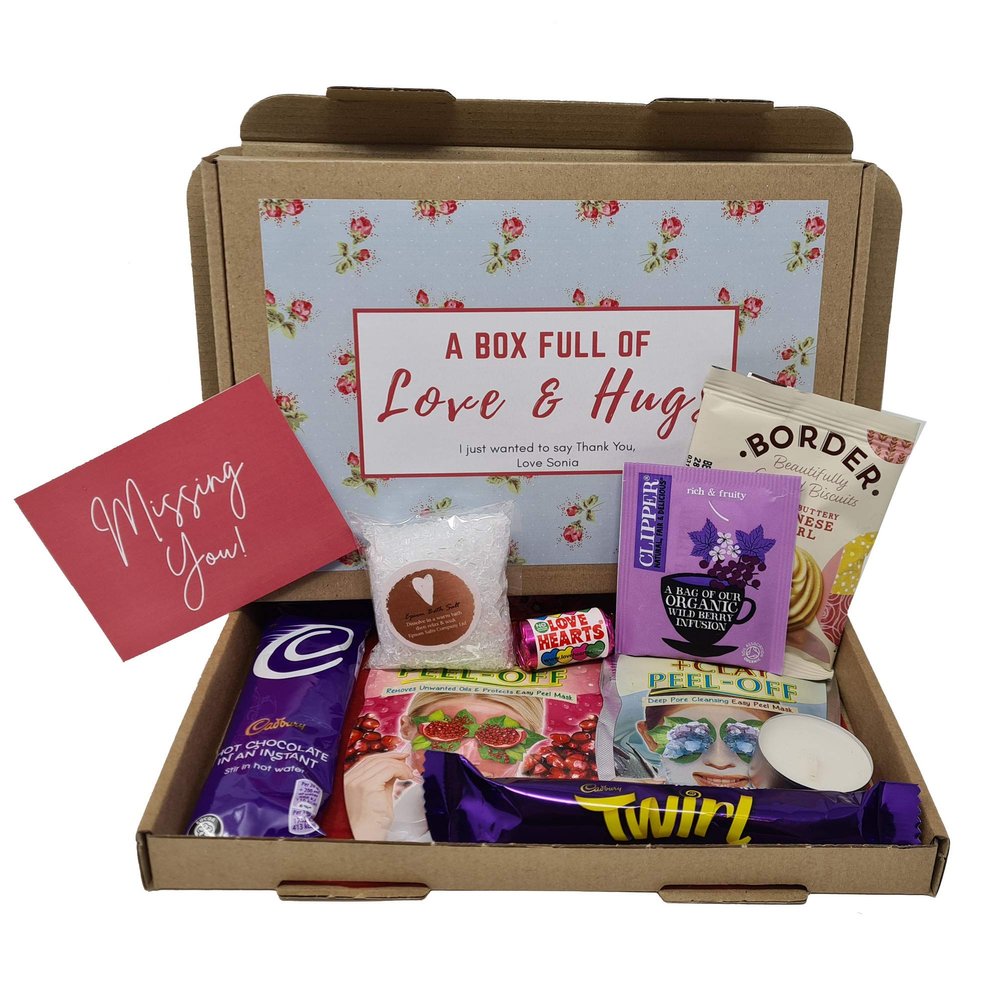 Personalised Pamper Treat Box Letterbox Gift Box Hug in a Box Drink Hamper - You got this, Anxiety Worry Take a break - Lockdown - Birthday, Thinking of You, Missing you (Floral - Missing you)