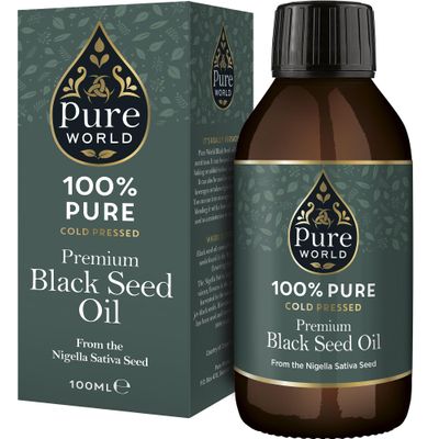 Pure World Black Seed Oil 100ML High Strength Thymoquinone Cold & Freshly Pressed Nigella Sativa. Glass Bottle Kalonji