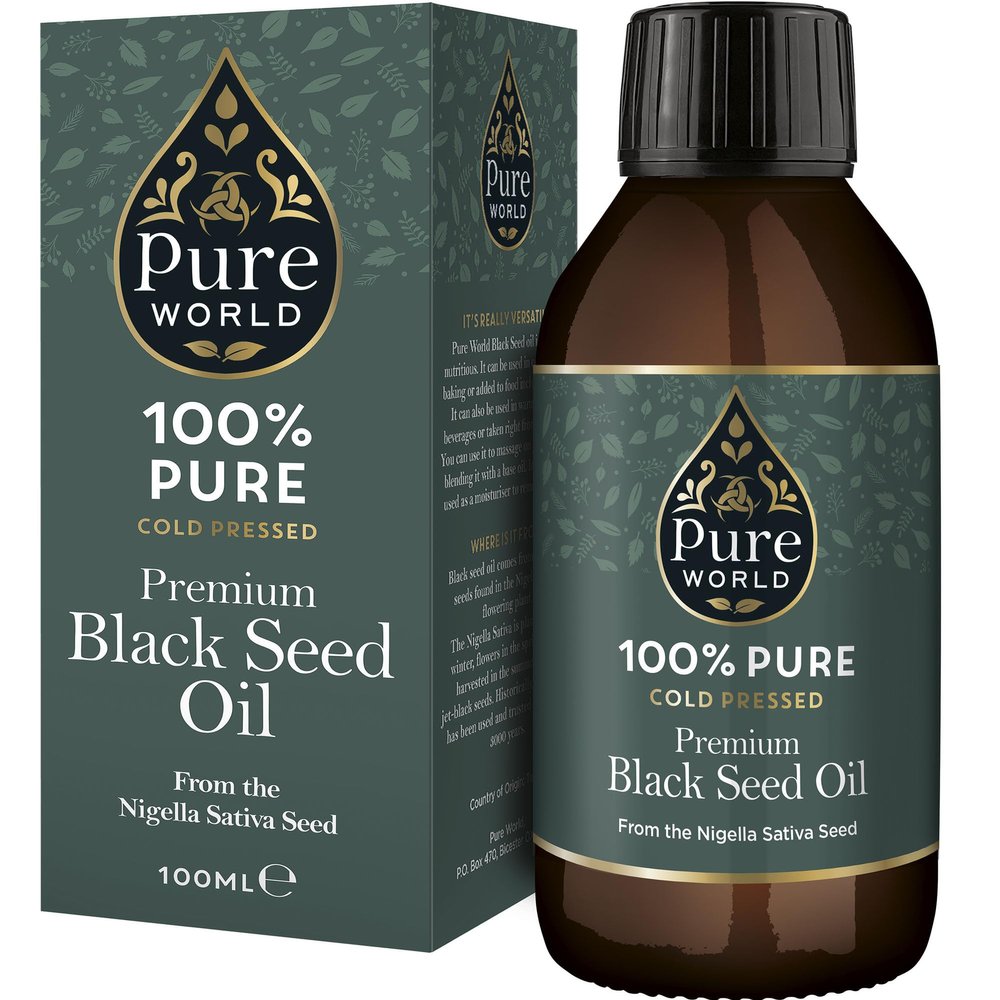 Pure World Black Seed Oil 100ML High Strength Thymoquinone Cold & Freshly Pressed Nigella Sativa. Glass Bottle Kalonji