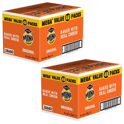 Jacob's Original Mini Cheddars Mega Value Box 48 x 25g (Pack of 2)