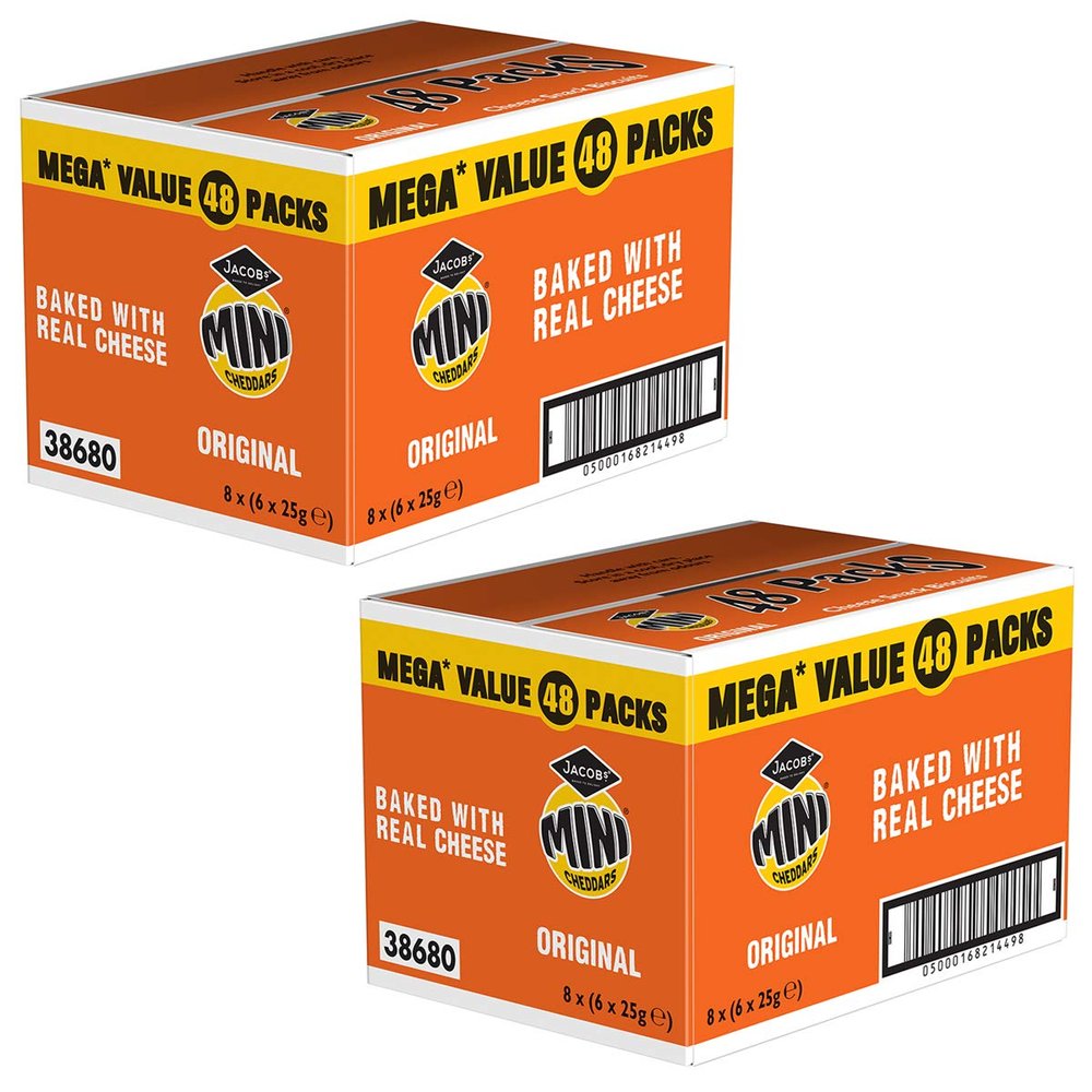 Jacob's Original Mini Cheddars Mega Value Box 48 x 25g (Pack of 2)