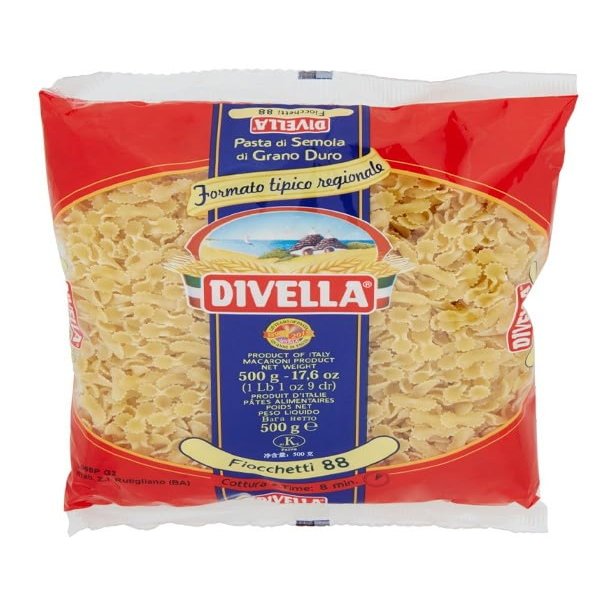 DIVELLA DURUM Wheat Semolina Pasta FIOCCHETTI 88 GR 500 X 24