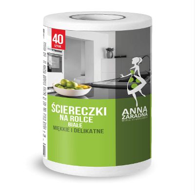 ANNA ZARADNA 035564 High-Quality Wiping Cloth on Roll/Kitchen Roll Washable/Pack of 40 / Colour: White/Pre-Perforated for Easy Removal/Made in The EU