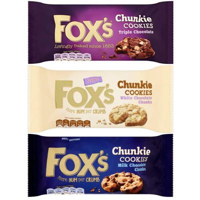 Fox's Chunkie Cookies 6 x 180g- Triple Chocolate, White Chocolate, Milk Chocolate