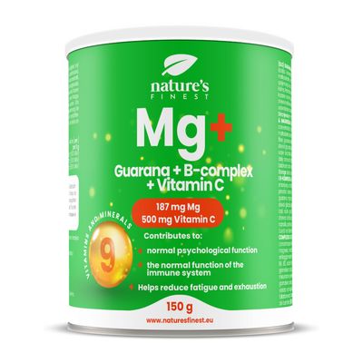 Nature's Finest by Nutrisslim Magnesium Citrate Powder with Guarana, B-Complex, Vitamin C - 150 g, 30 Servings - High Strength Vitamins for Tiredness and Fatigue, Focus, Muscle Relaxant - Vegan