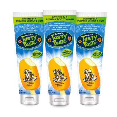 Tanner's Tasty Paste Ooh La La Orange Anticavity Fluoride Children's Toothpaste / Great Tasting, Safe, and Effective Vanilla Flavored Toothpaste for Kids (Pack of 3)