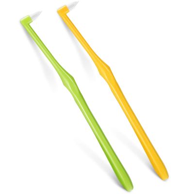 2 Pieces Tuft Toothbrush Tufted Brush, Slim Interspace Teeth Brushes Trim Tooth Toothbrush for Detail Cleaning (Green, Yellow)