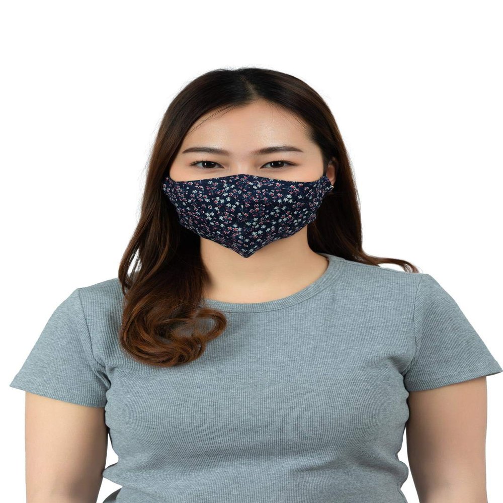 LOFBAZ Cotton Cloth Face Coverings Adult Kid Washable Reusable with Filter Pocket (Floral Navy Adult, Adult S)
