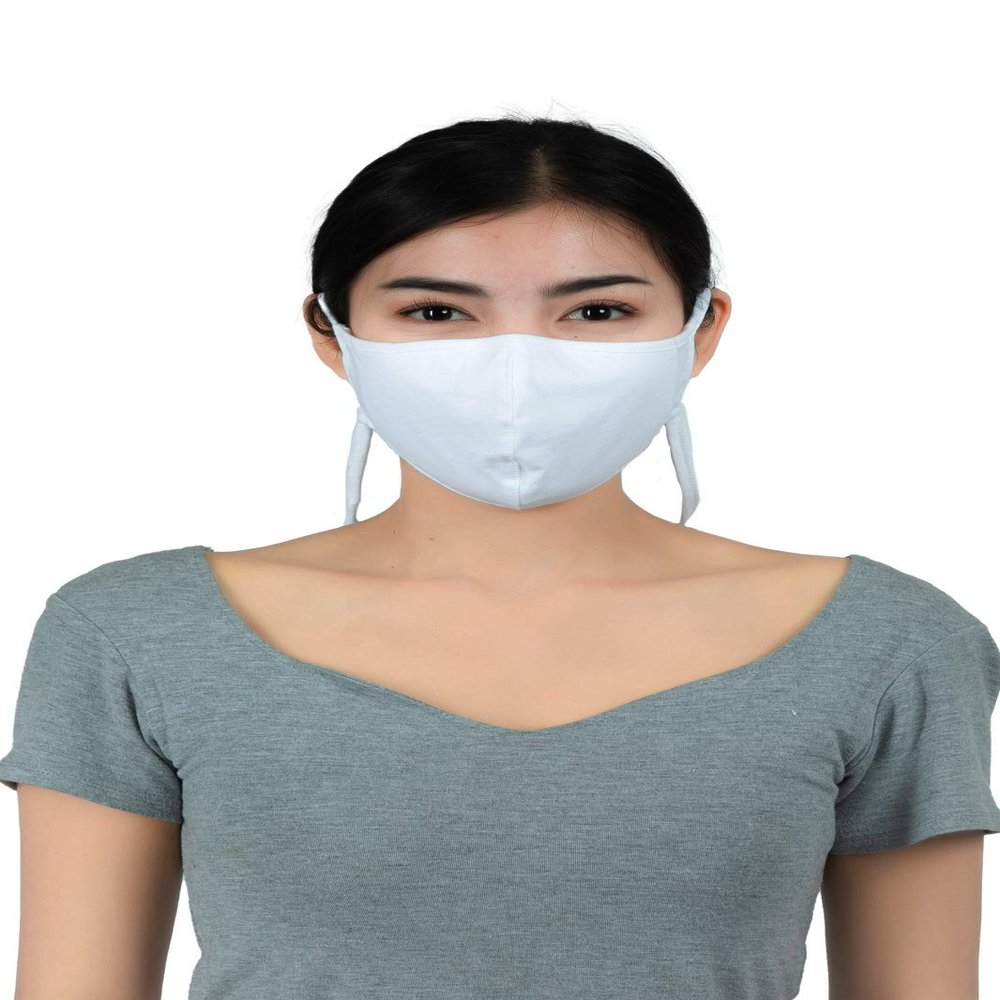 LOFBAZ Cotton Cloth Face Coverings Adjustable with Nose Wire Washable Reusable with Filter Pocket (White - Pack of 3, Adult L)