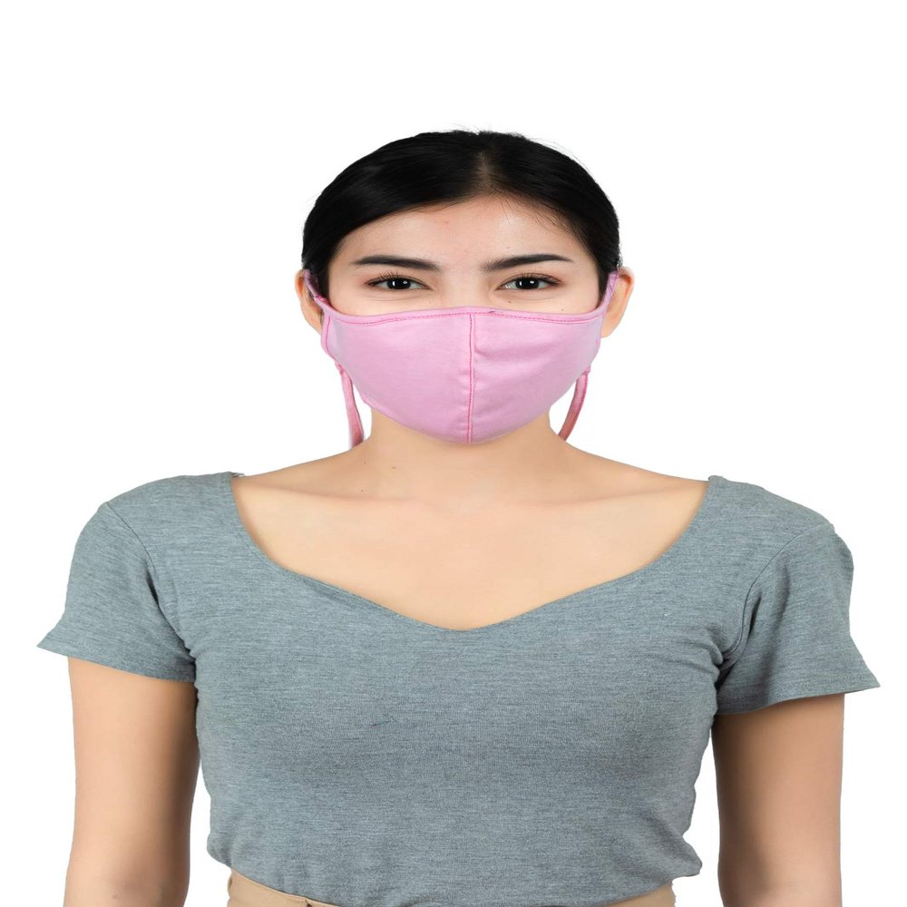 LOFBAZ Cotton Cloth Face Coverings Adjustable with Nose Wire Washable Reusable with Filter Pocket (Pink - Pack of 3, Adult L)
