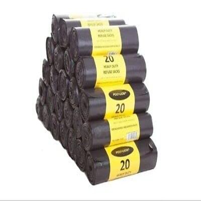 200 Bin Bags Rolls Black Heavy Duty Refuse Sacks Rubbish Liners Recycled Plastic Eco-Friendly Ideal for Home Office Caterers Trash Can Multipurpose DIY