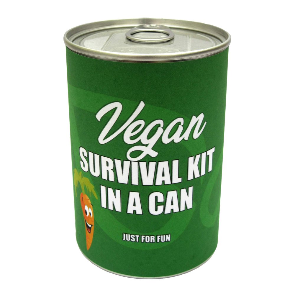 Vegan Survival Kit In A Can. Fun Vegan Friendly Novelty Gift Set Suitable For Him or Her Men & Women. Funny Card Alternative For Birthday, Christmas, Easter, Thank You, Veganuary. Unique Cool Present