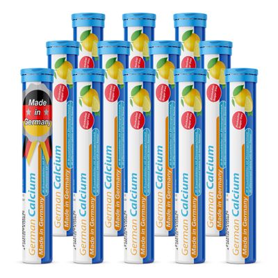 Calcium 500 mg - 12 x 20 effervescent Tablets - Lemon Flavor - T&D Pharma German Calcium - Made in Germany