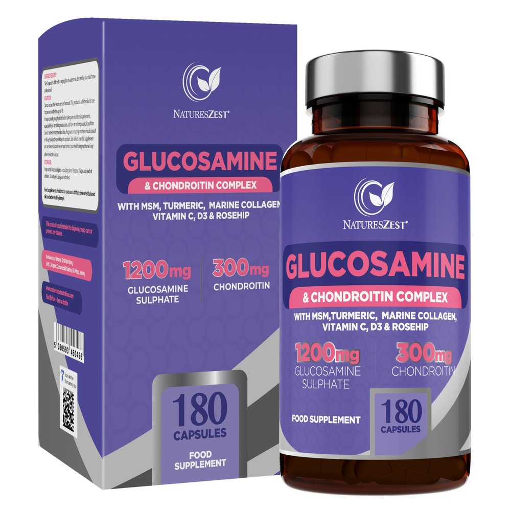 Glucosamine and Chondroitin High Strength -180 Caps- Joint Care Supplement for Men & Women | MSM Supplements with Vitamin C, Rosehip, Turmeric Curcumin & Marine Collagen - 4 Month Supply