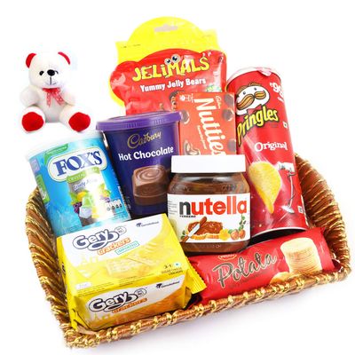 Jaiccha Ghasitaram Basket Hamper Kids Delight with Teddy |Gift for Diwali,Holi,Rakhi,Valentine,Christmas,Birthday,Anniversary,Her,Him|