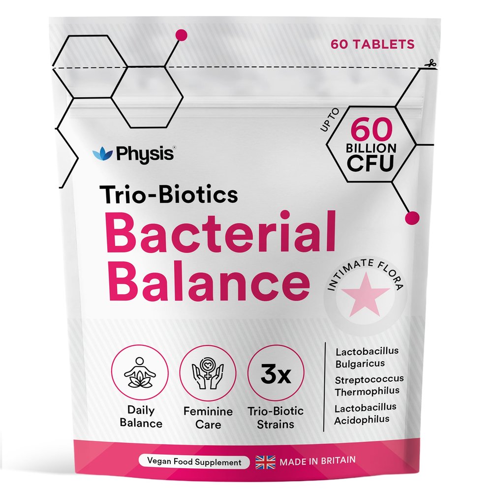 Physis 60 Billion CFU Intimate Care for Women | Feminine Comfort | Bio-Flora Balance | Live Cultures Daily Gut Support | Original Trio-Biotics 3 Peer Reviewed Strains | 60 Vegan Tablets
