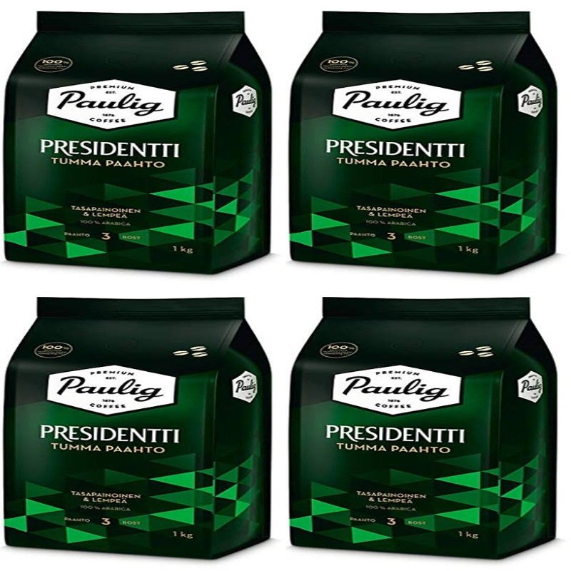 Paulig Presidentti Dark Roast Bean Coffee 4 Pack of 1kg