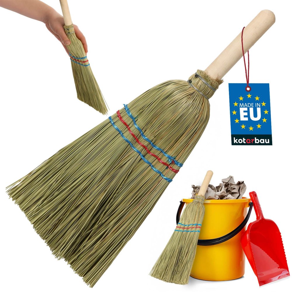 KOTARBAU Mini Rice Straw Broom 20 cm with Wooden Handle 10 cm Hand Brush for Small Areas
