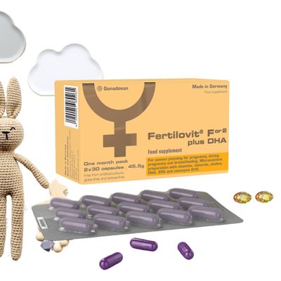Fertilovit For2 Plus DHA | Premium prenatal Supplement for Pregnancy and Breastfeeding | Complete Care with DHA and Choline for Brain and Eye Development | 60 Capsules | 1-Month Pack (One Size)